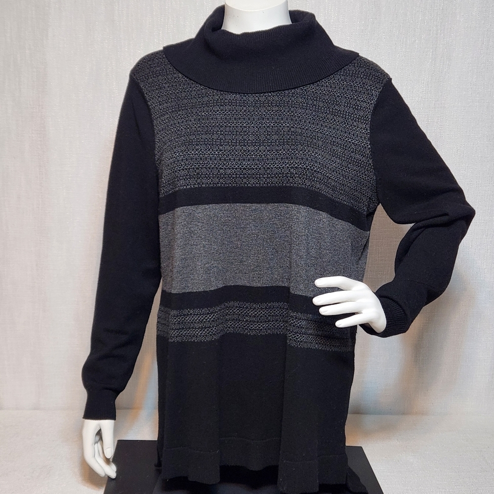 Dressbarn Black Turtleneck Color Block Stripe Sweater XL